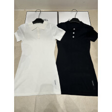 批发夏季Polo领毛针织短袖简约贴布字母宽松百搭显瘦连衣裙女