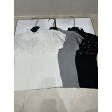 批发2026夏季新款毛针织短袖重工半身钉珠面料软糯舒适修身显瘦女上衣