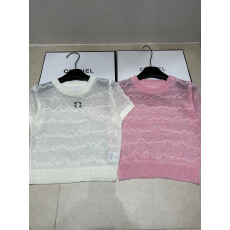 批发2026夏季新款波浪纹镂空植绒绣圆领毛针织短袖舒适透气薄款女上衣