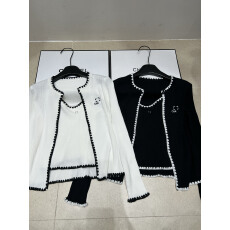 批发早秋新款<b class='q'>圆领</b><b class='q'>开衫</b>长袖+吊带背心女花边字母刺绣韩式通勤女上衣