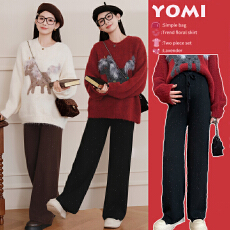 批发孕妇装冬季新品2026马年时尚休闲毛衣配加绒直筒珠片长裤套装