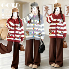批发实拍现~<b class='q'>孕妇</b><b class='q'>秋冬</b>新款万针刺绣条纹卡通<b class='q'>宽松</b>开衫毛衣+针织裤两件套