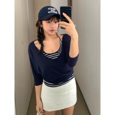 人棉莫代尔随心裁260克韩式纯欲风藏青色设计感新款上衣女