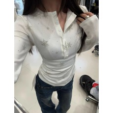 批发人棉<b class='q'>莫代尔</b>+烫钻 圆领烫钻长袖上衣女修身打底衫<b class='q'>T</b><b class='q'>恤</b>女