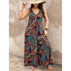 批发大码女士休闲波西米亚度假风收腰背心V领显瘦遮肉<b class='q'>连体裤</b>