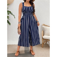 批发大码女士简约气质休闲条纹背心方领显瘦遮肉收腰<b class='q'>连体裤</b>