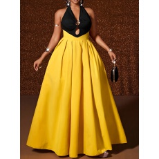 批发大码女士气质优雅金属装饰露背设计成熟时尚长款<b class='q'>连衣裙</b>