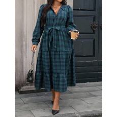 批发<b class='q'>大码</b><b class='q'>女</b>士气质优雅圆领泡泡长袖系带收腰蛋糕<b class='q'>连衣裙</b>