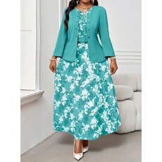 批发大码女士气质优雅两件套裙装，圆领外套+<b class='q'>条纹</b>裙子系带收腰<b class='q'>连衣裙</b>