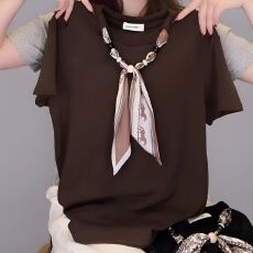 水柔棉210g 短袖T恤女夏季休闲领带别致设计款女装上衣潮200斤潮