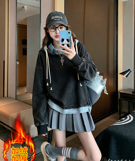 순수한 Mianhua 면 복합 우유 실크 320g 은 여우 플러시 420g 워시 물 마 오래된 남녀 가을 겨울 커플 후드 티 스웨터