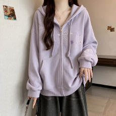 批发双色华棉320g 紫色秋冬钉珠慵懒紫色连帽外套<b class='q'>大码</b>300斤<b class='q'>女装</b><b class='q'>上衣</b>
