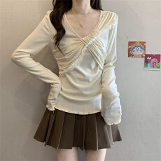 实拍实价 秋季简约法式大蝴蝶结拼接蕾丝修身小衫