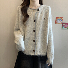 批发实拍实价 秋冬新款韩系宽松撞色边百搭显瘦软糯慵懒风毛衣外套