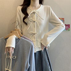 批发<b class='q'>实拍</b>实价法式荷叶边拼接长袖<b class='q'>衬衫</b>女2025冬季设计感小众蝴蝶结上衣