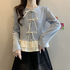 批发<b class='q'>实拍</b>实价法式荷叶边拼接长袖<b class='q'>衬衫</b>女2025冬季设计感小众蝴蝶结上衣