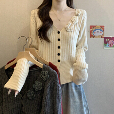 批发实拍实价 秋冬新款V领修身毛衣针织衫女<b class='q'>短款</b>独特小衫掐腰上衣