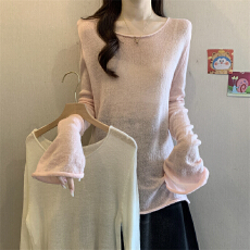 批发实拍实价 韩系慵懒长袖针织衫女松弛感温柔风卷边上衣