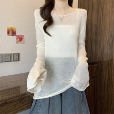 批发实拍实价 韩系慵懒长袖针织衫女松弛感温柔风卷边上衣