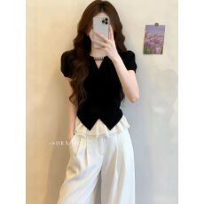 批发大码法式设计感V领短袖衬衫女夏季2026新款<b class='q'>胖</b>mm<b class='q'>显瘦</b>掐腰绝美上衣