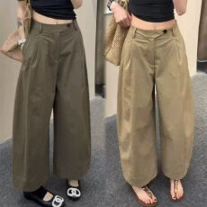 批发简约<b class='q'>高腰</b>阔腿裤女夏季薄款宽松慵懒风显瘦垂感直筒休闲阔腿弯刀裤
