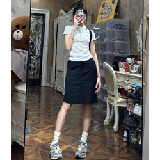 批发<b class='q'>韩版</b>通勤小众白色短袖polo针织衫+显瘦百搭小个子半身裙女