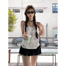 批发纯欲辣妹风<b class='q'>白色</b>挂脖吊带背心女夏季无袖露背设计修身显瘦百搭上衣