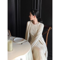 批发承包你的<b class='q'>春</b>日优雅连衣裙开衫套装新款女气质温柔风针织两件套