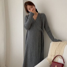 批发时尚大码装毛衣女秋冬新款中长款领<b class='q'>连衣裙</b>针织裙