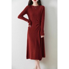 批发法式气质针织连衣裙女秋冬收腰显瘦修身内搭包臀长款毛衣裙