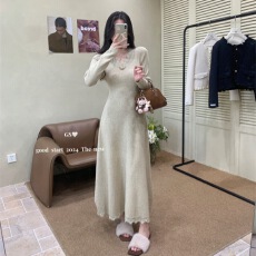 批发<b class='q'>孕妇装</b>法式V领拼接蕾丝裙摆针织连衣裙秋季收腰修身<b class='q'>哺乳</b><b class='q'>连衣裙</b>