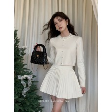 批发LELART优雅富家千金钉珠珍珠针织衫百褶半身裙小香套装裙两件套