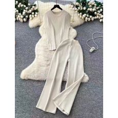 批发极简风无袖针织百搭两件套女<b class='q'>夏</b>季韩版通勤修身背心高腰阔腿裤套装