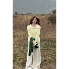 批发温柔慵懒风奶黄色毛衣女2025秋冬季新款翻领拉链显瘦高级感针织衫