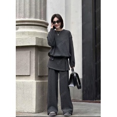 批发新款韩版时尚加绒加厚套头宽松卫衣+松紧腰屁帘阔腿裤套装