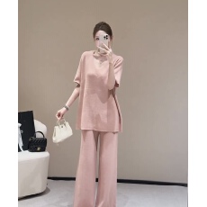 批发夏季新款温柔气质时尚休闲套装女慵懒风宽松短袖<b class='q'>上衣</b>阔腿裤两件套