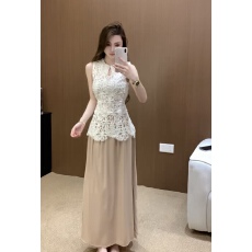 批发法式优雅无袖立体刺绣镂空<b class='q'>蕾丝</b>背心收腰气质外穿上衣气质半裙套装