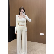 批发韩系纯欲蕾丝吊带背心长袖开衫休闲阔腿裤三件套女慵懒显瘦套装潮