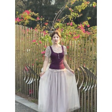 批发2026超火穿搭一整套女夏季新款紫色碎花吊带背心叠穿网纱长裙套装