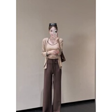 批发韩系辣妹吊带背心+长袖开衫短款两件套+阔腿长裤三件套装女秋