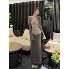 批发复古长袖开衫内搭v领<b class='q'>吊带</b><b class='q'>背心</b>女早秋穿搭套装包臀裙半身裙三件套