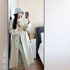 批发白色高级感立领单排扣风衣外套女秋季英伦风穿搭中长款小个子大衣