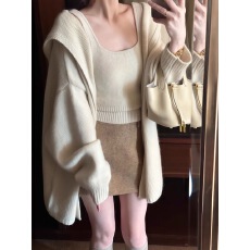批发秋日ootd穿搭一整套韩系<b class='q'>宽松</b>显瘦毛衣开衫内搭吊带高腰半身裙套装