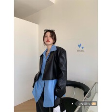 批发蓝色<b class='q'>衬衫女</b>2023春夏新款chic宽松显瘦设计高级感小众内搭上衣外套