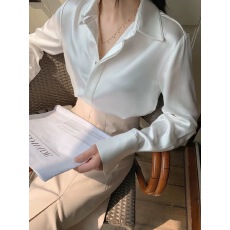 批发2025春秋新款设计感小众醋酸缎面<b class='q'>衬衫女</b>长袖法式别致正装职业衬衣