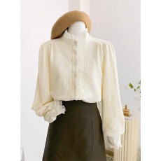 批发秋冬加绒加厚木耳花边立领长袖衬衫女气质<b class='q'>雪纺衫</b>内搭打底洋气小衫