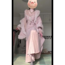 批发富家千金感小洋装套装温柔风超好看毛呢外套连衣裙两件套2025秋季