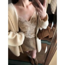 批发法式长袖开衫连帽<b class='q'>外套</b>内搭蕾丝背心吊带上衣包臀裙半身裙短裙套装