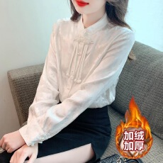 批发新中式立领盘扣<b class='q'>加绒</b>蕾丝<b class='q'>打底衫</b>女秋2026冬季新款气质内搭小衫上衣