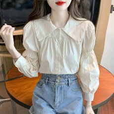 批发早秋季娃娃领衬衫女装秋装2026<b class='q'>新款</b>长袖上衣设计感泡泡袖<b class='q'>婚纱</b>手套